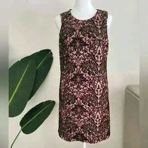 Love Ady Dress Womens Size Medium Pink Black Midi Sleeveless Floral Stretch